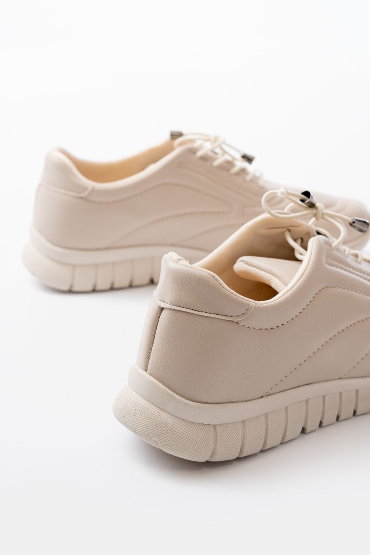 Ayakkabı Aşkı Bej Bağcıklı Desenli Günlük Spor Ayakkabı