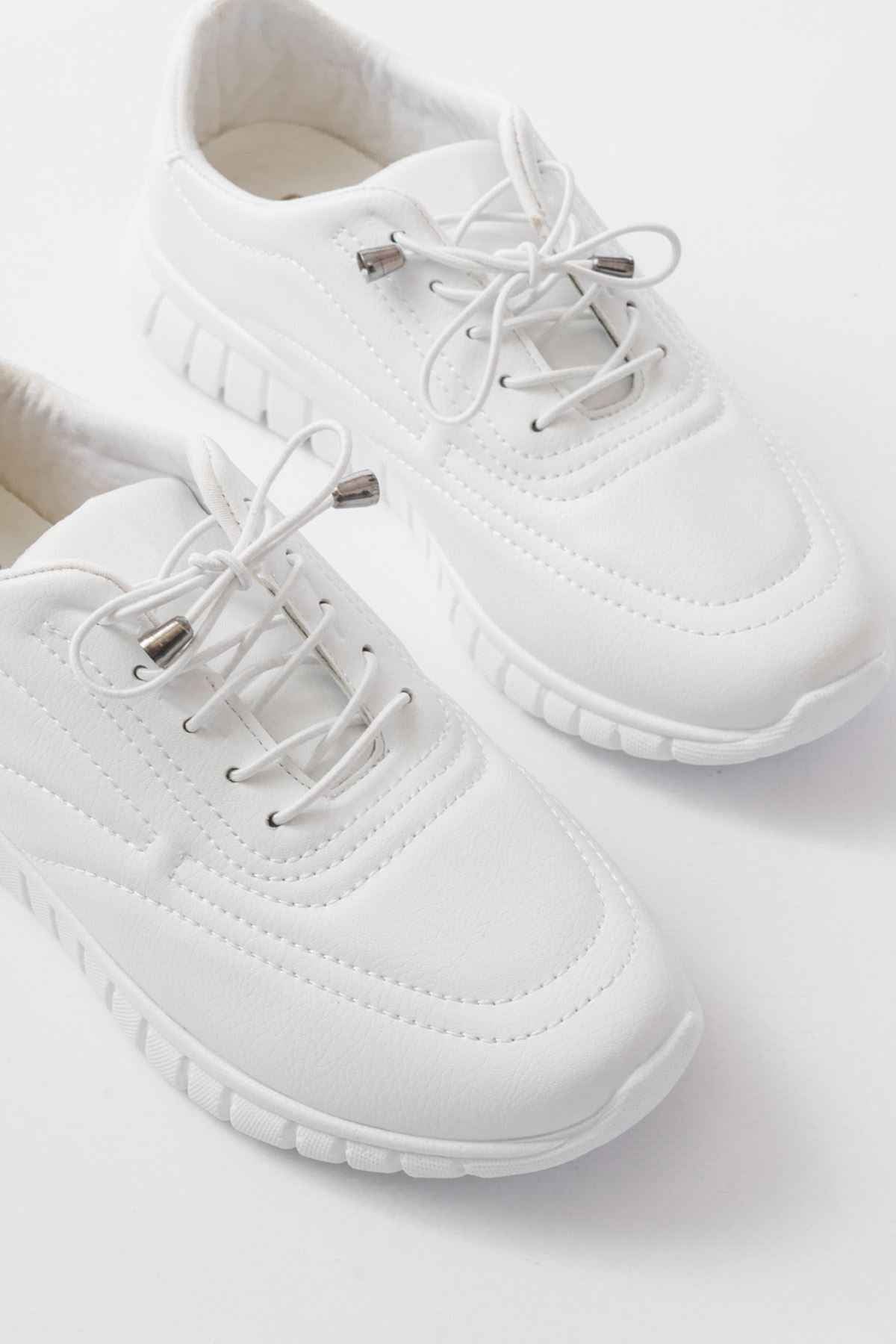 Ayakkabı Aşkı K-504 Beyaz Bağcıklı Desenli Günlük Spor Ayakkabı
