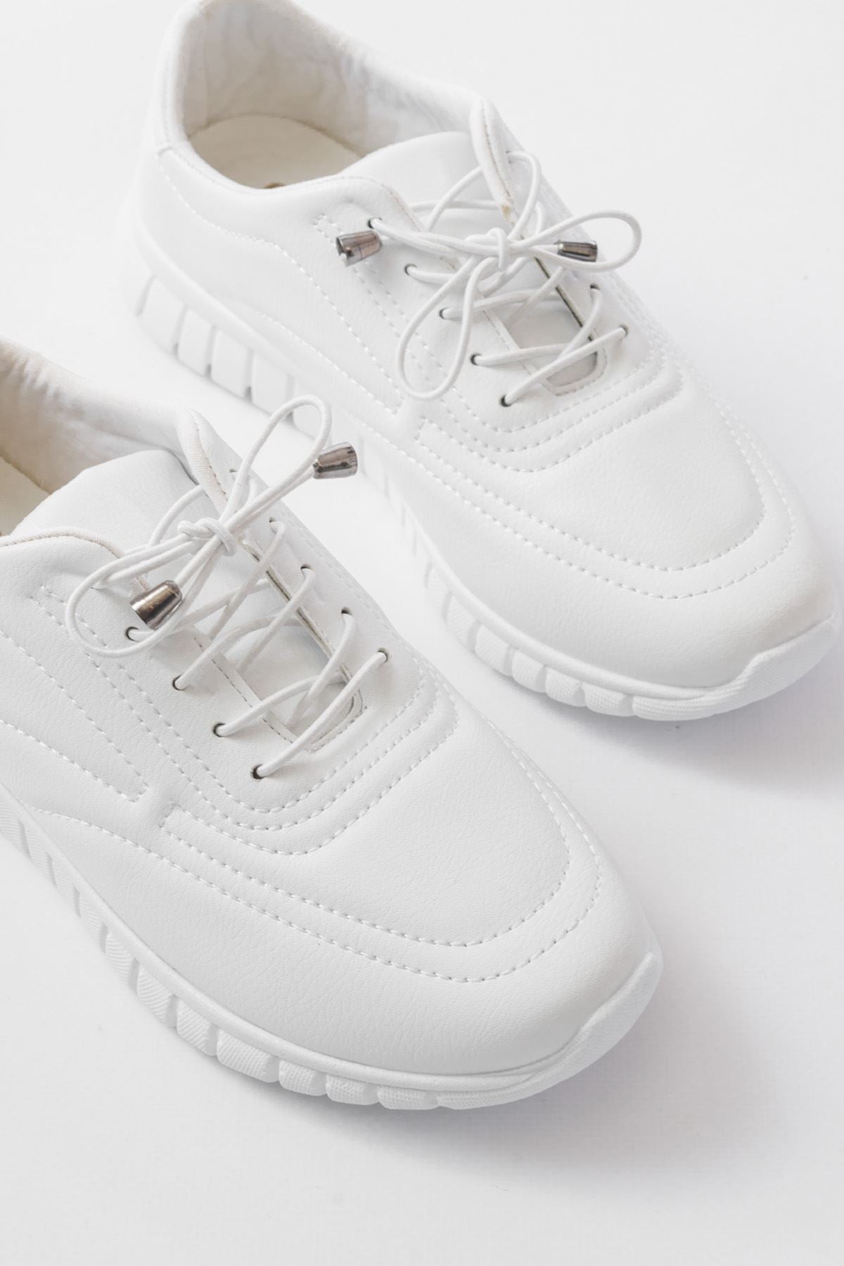 Ayakkabı Aşkı Beyaz Bağcıklı Desenli Günlük Spor Ayakkabı