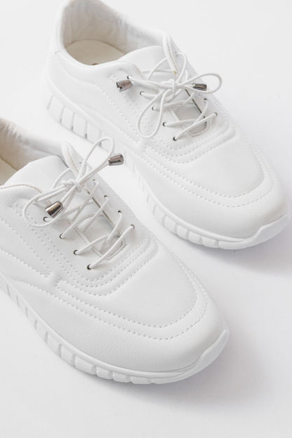 Ayakkabı Aşkı Beyaz Bağcıklı Desenli Günlük Spor Ayakkabı