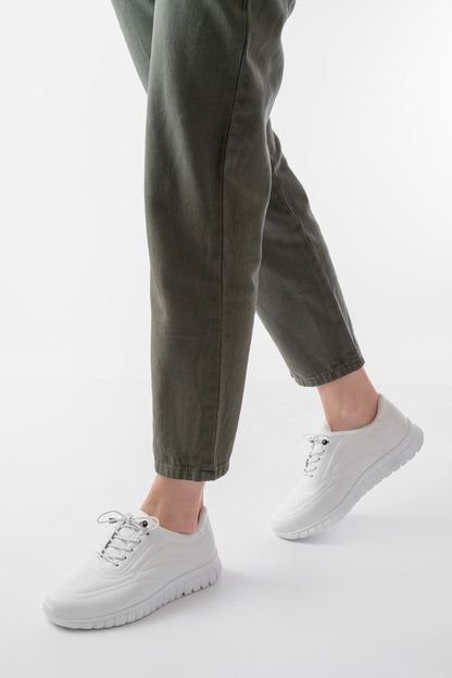 Ayakkabı Aşkı Beyaz Bağcıklı Desenli Günlük Spor Ayakkabı