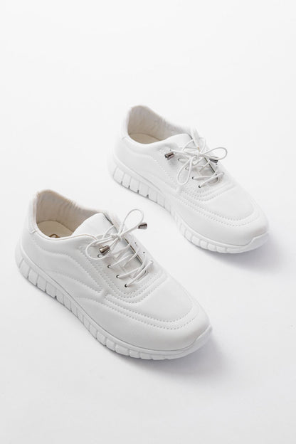 Ayakkabı Aşkı Beyaz Bağcıklı Desenli Günlük Spor Ayakkabı