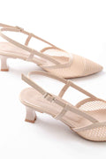 Ayakkabı Aşkı K-607 Bej Günlük Fileli Arkası Açık 7 Cm Topuklu Bayan Ayakkabı