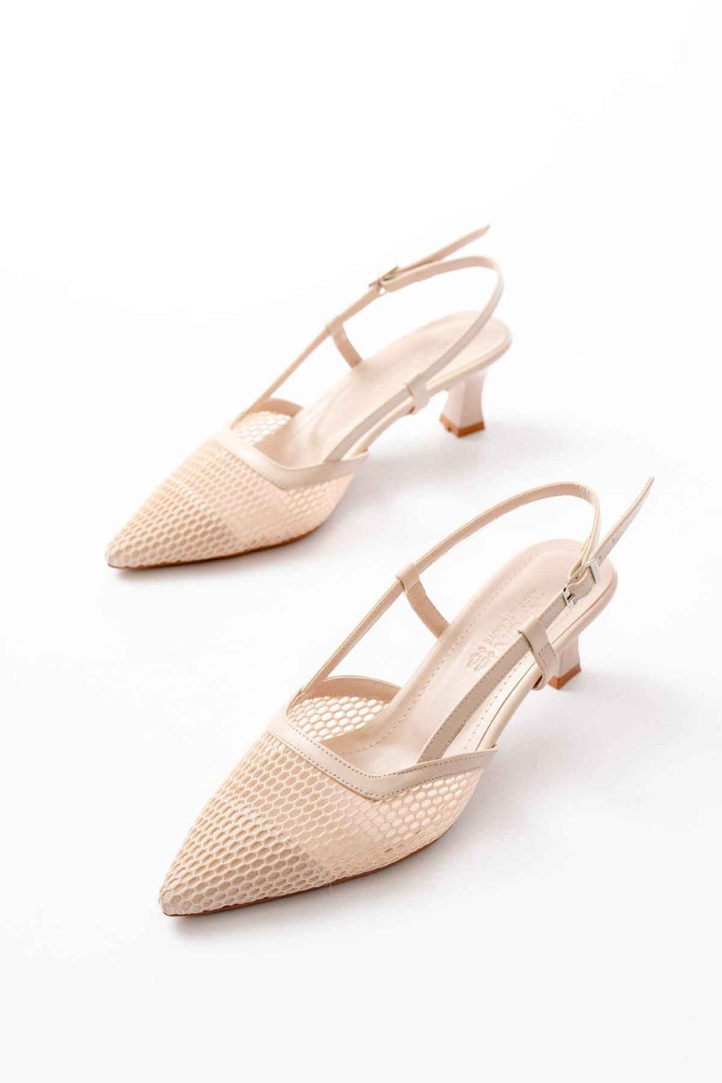 Ayakkabı Aşkı K-607 Bej Günlük Fileli Arkası Açık 7 Cm Topuklu Bayan Ayakkabı