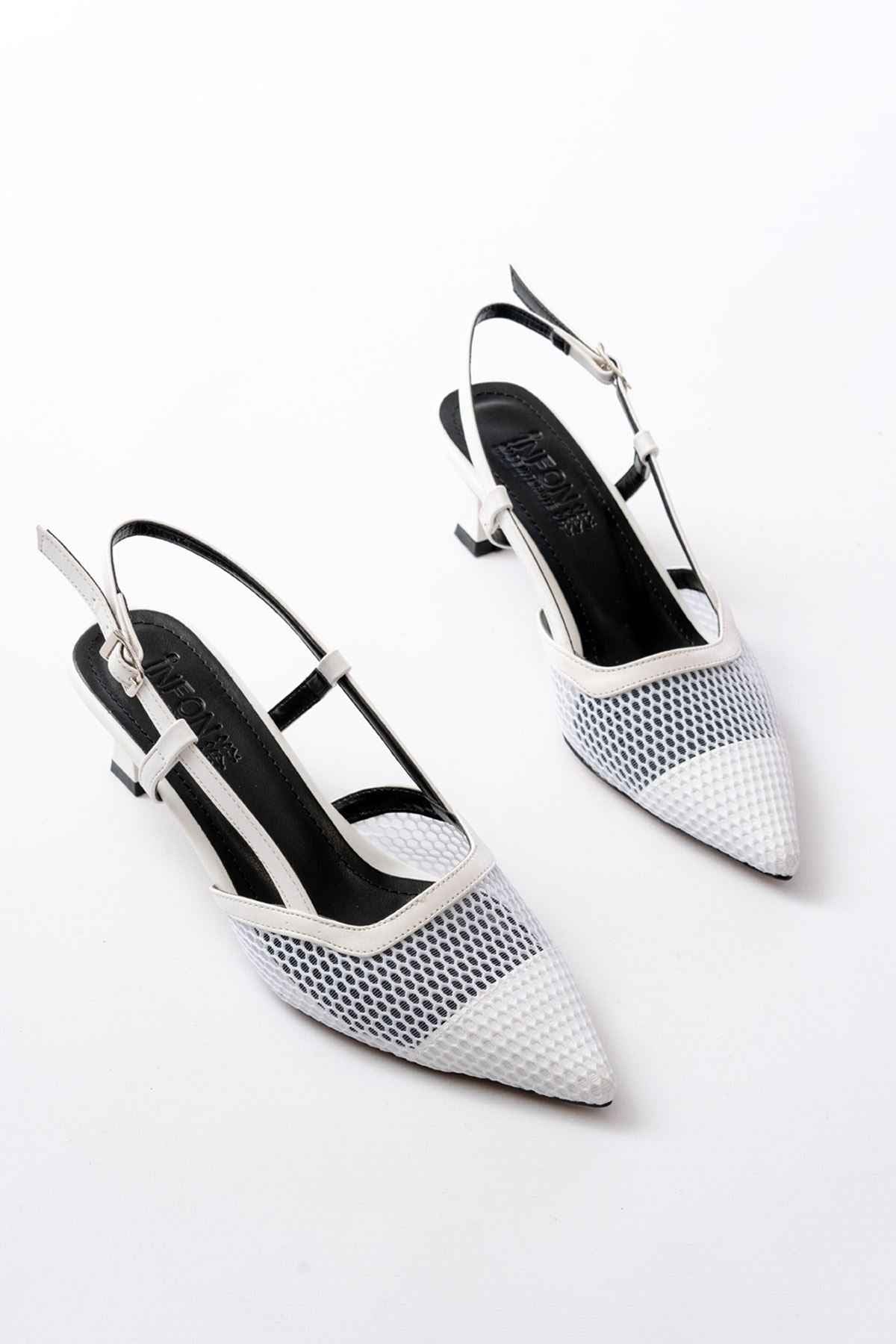 Ayakkabı Aşkı K-607 Beyaz Günlük Fileli Arkası Açık 7 Cm Topuklu Bayan Ayakkabı