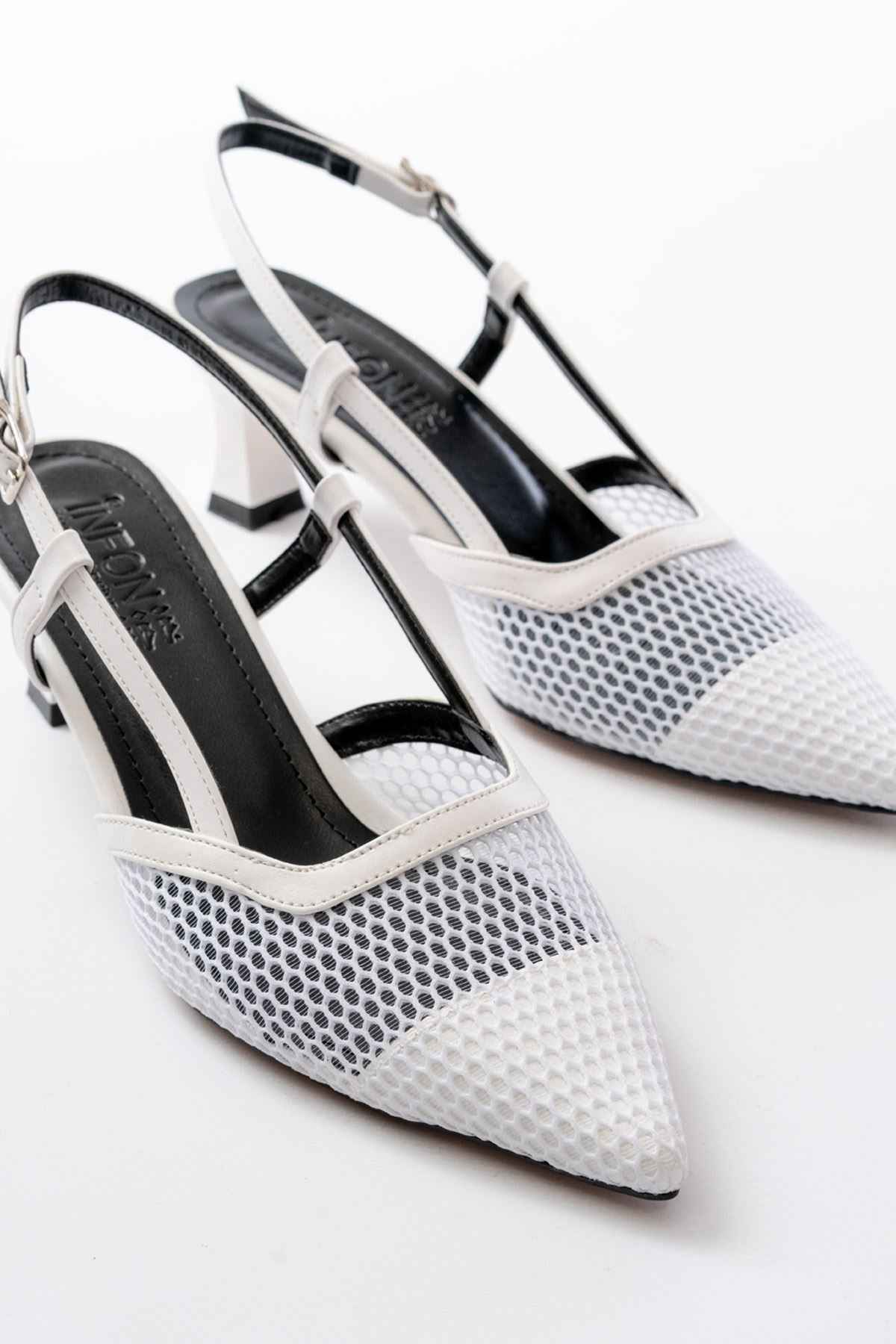 Ayakkabı Aşkı K-607 Beyaz Günlük Fileli Arkası Açık 7 Cm Topuklu Bayan Ayakkabı
