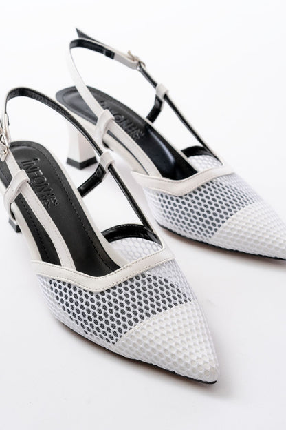 Ayakkabı Aşkı Beyaz Günlük Fileli Arkası Açık 7 cm Topuklu Bayan Ayakkabı