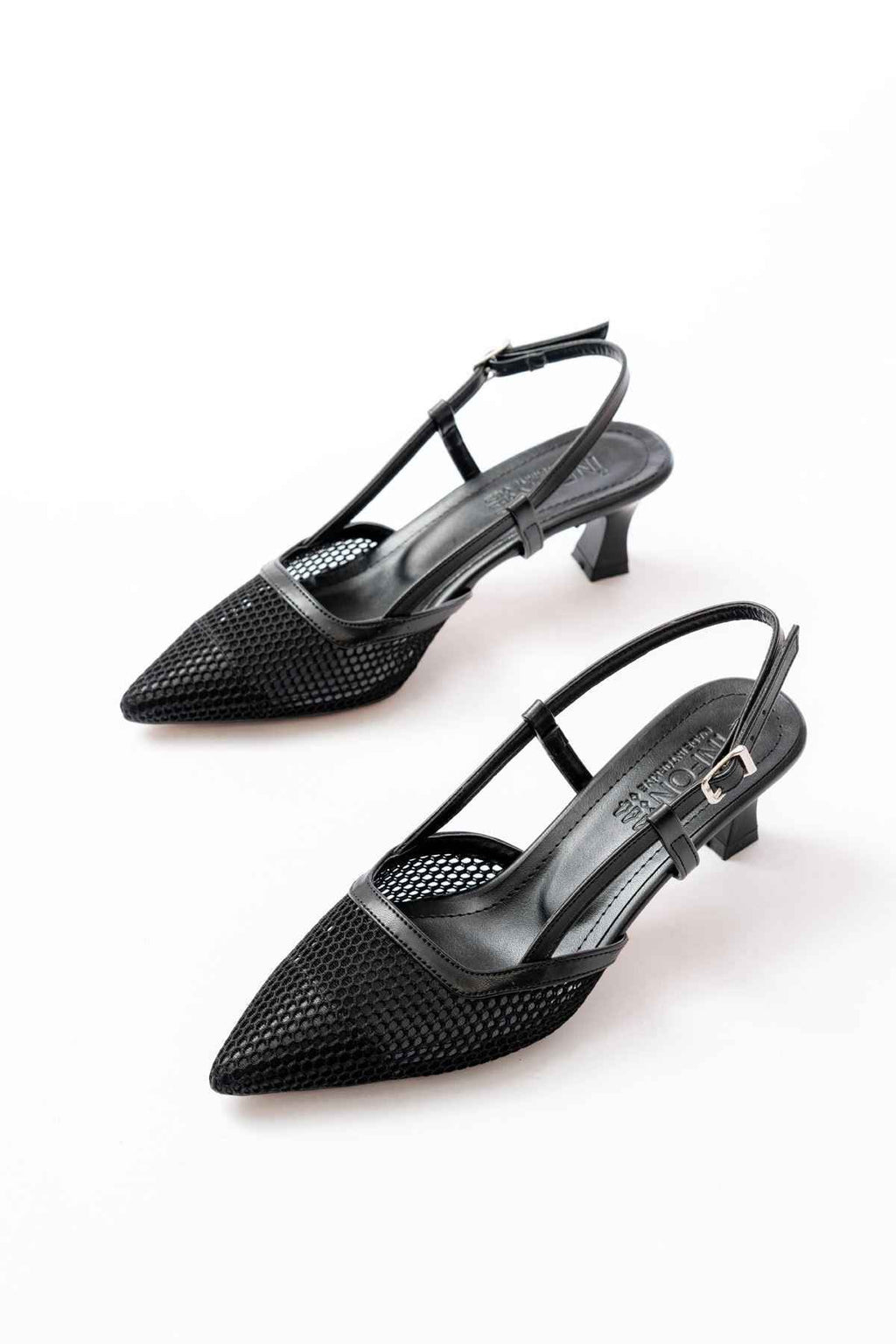 Ayakkabı Aşkı K-607 Siyah Günlük Fileli Arkası Açık 7 Cm Topuklu Bayan Ayakkabı