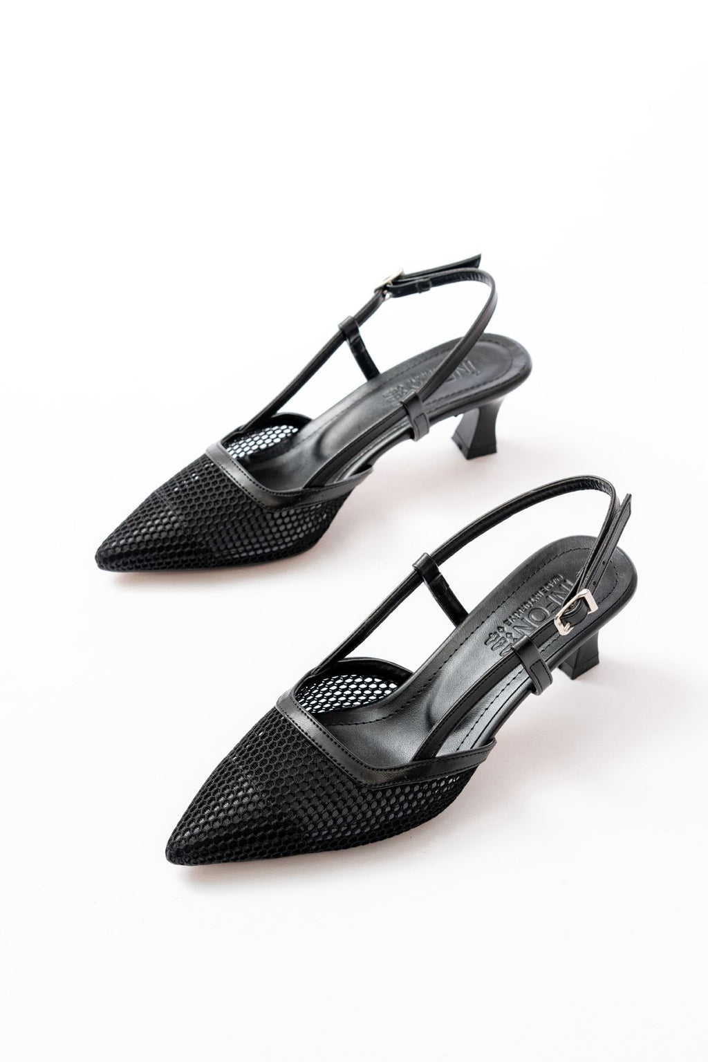 Ayakkabı Aşkı Siyah Günlük Fileli Arkası Açık 7 cm Topuklu Bayan Ayakkabı