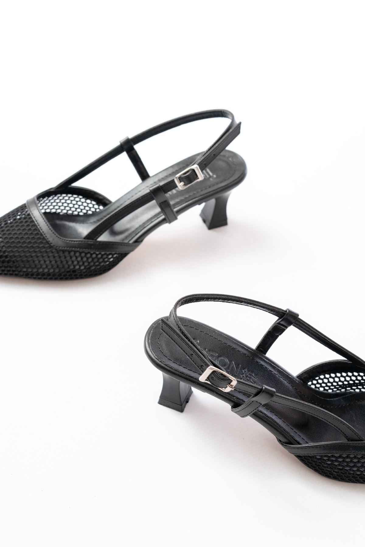 Ayakkabı Aşkı K-607 Siyah Günlük Fileli Arkası Açık 7 Cm Topuklu Bayan Ayakkabı