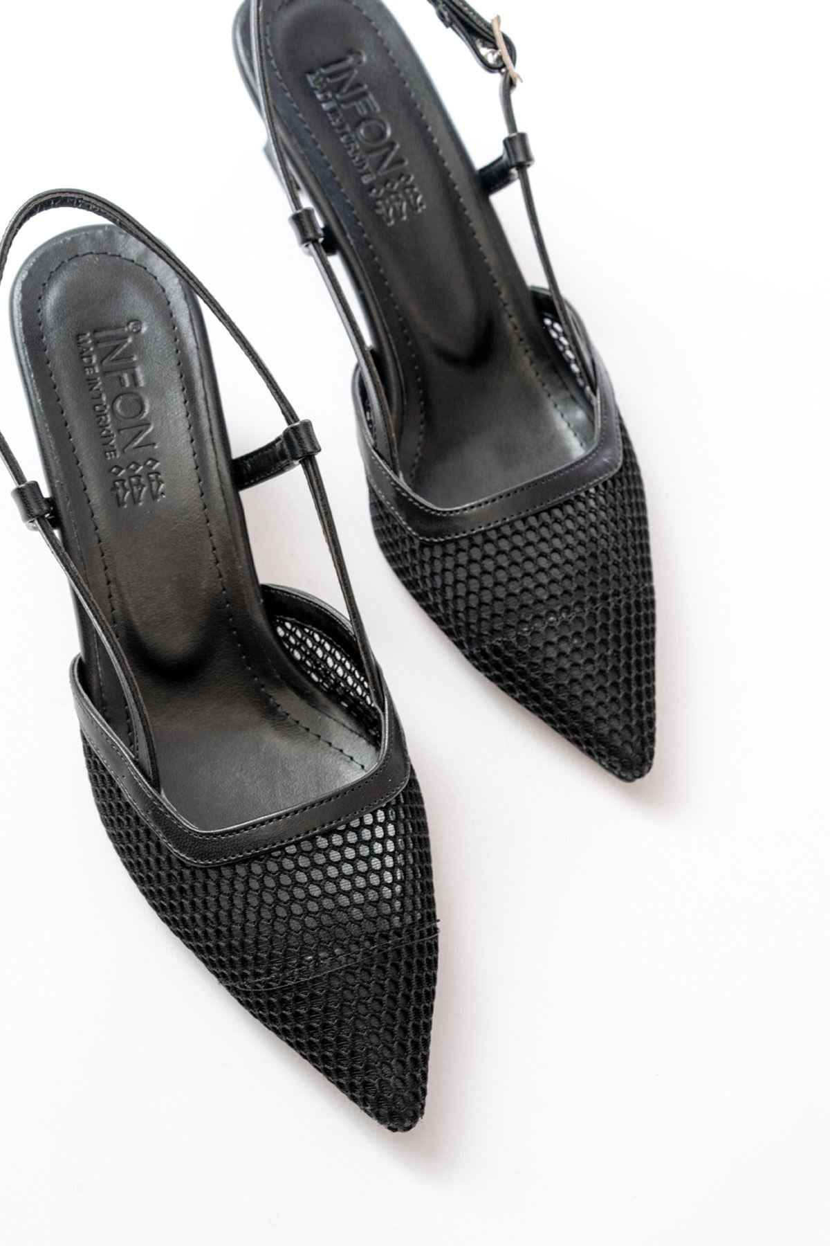 Ayakkabı Aşkı K-607 Siyah Günlük Fileli Arkası Açık 7 Cm Topuklu Bayan Ayakkabı