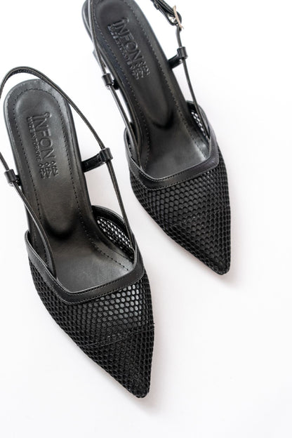 Ayakkabı Aşkı Siyah Günlük Fileli Arkası Açık 7 cm Topuklu Bayan Ayakkabı