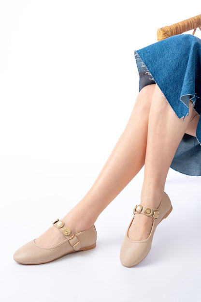 Ayakkabı Aşkı İNF-6363 Nut Baret Tokalı Günlük Bayan Ayakkabı