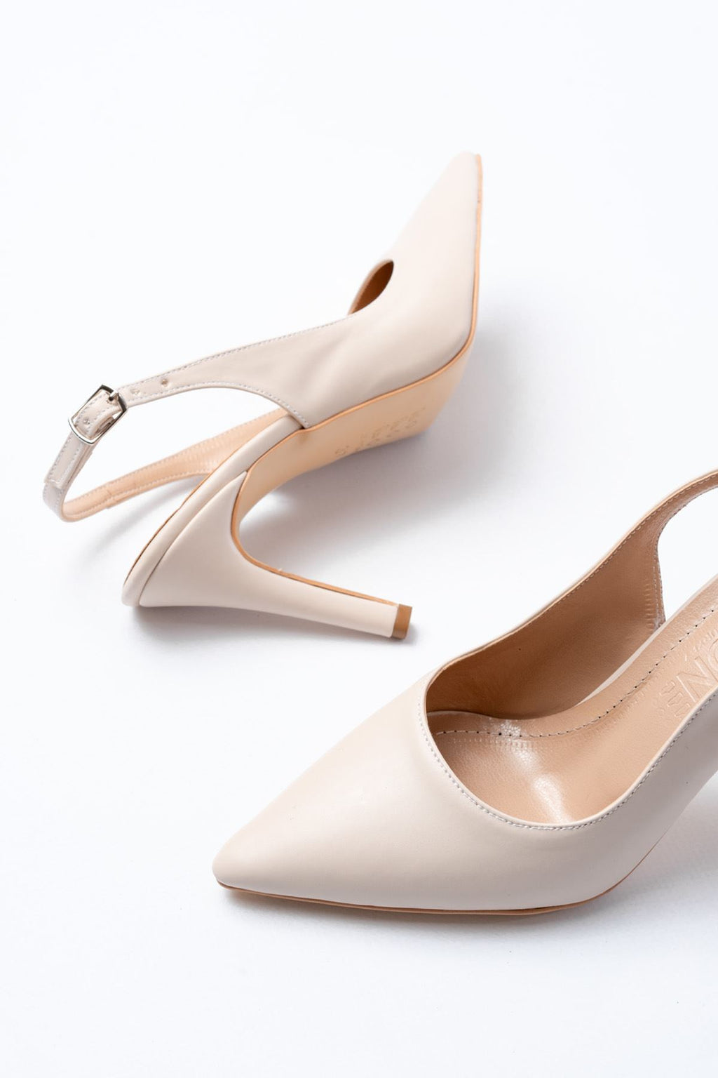 Ayakkabı Aşkı Bej Günlük Arkası Açık 9 cm Topuklu Kadın Ayakkabı - Ayakkabı Aşkı