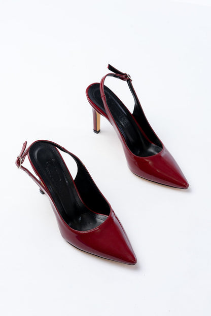 Ayakkabı Aşkı Bordo Rugan Günlük Arkası Açık 9 cm Topuklu Kadın Ayakkabı