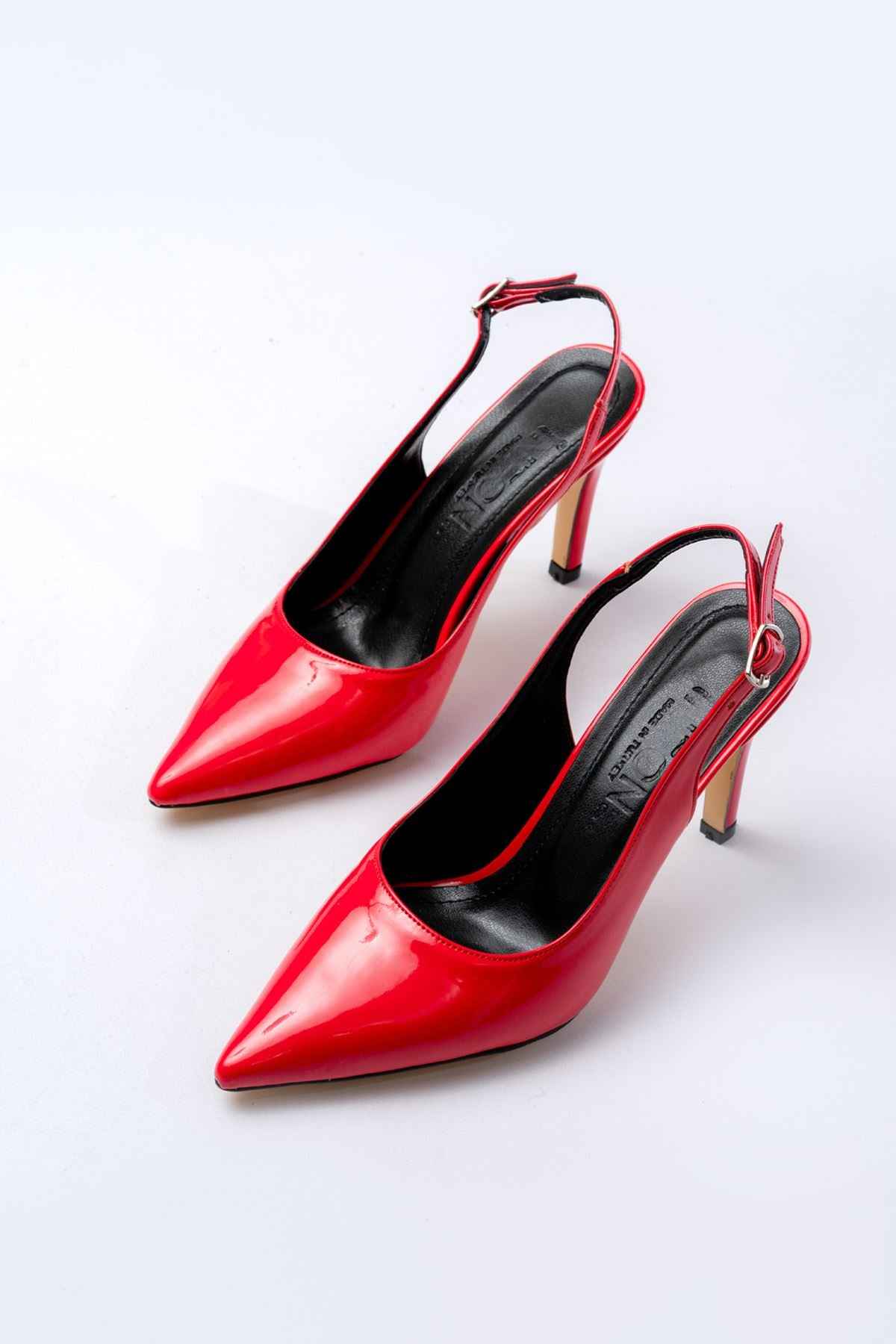 Ayakkabı Aşkı St-1153 Kırmızı Rugan Günlük Arkası Açık 9 Cm Topuklu Kadın Ayakkabı