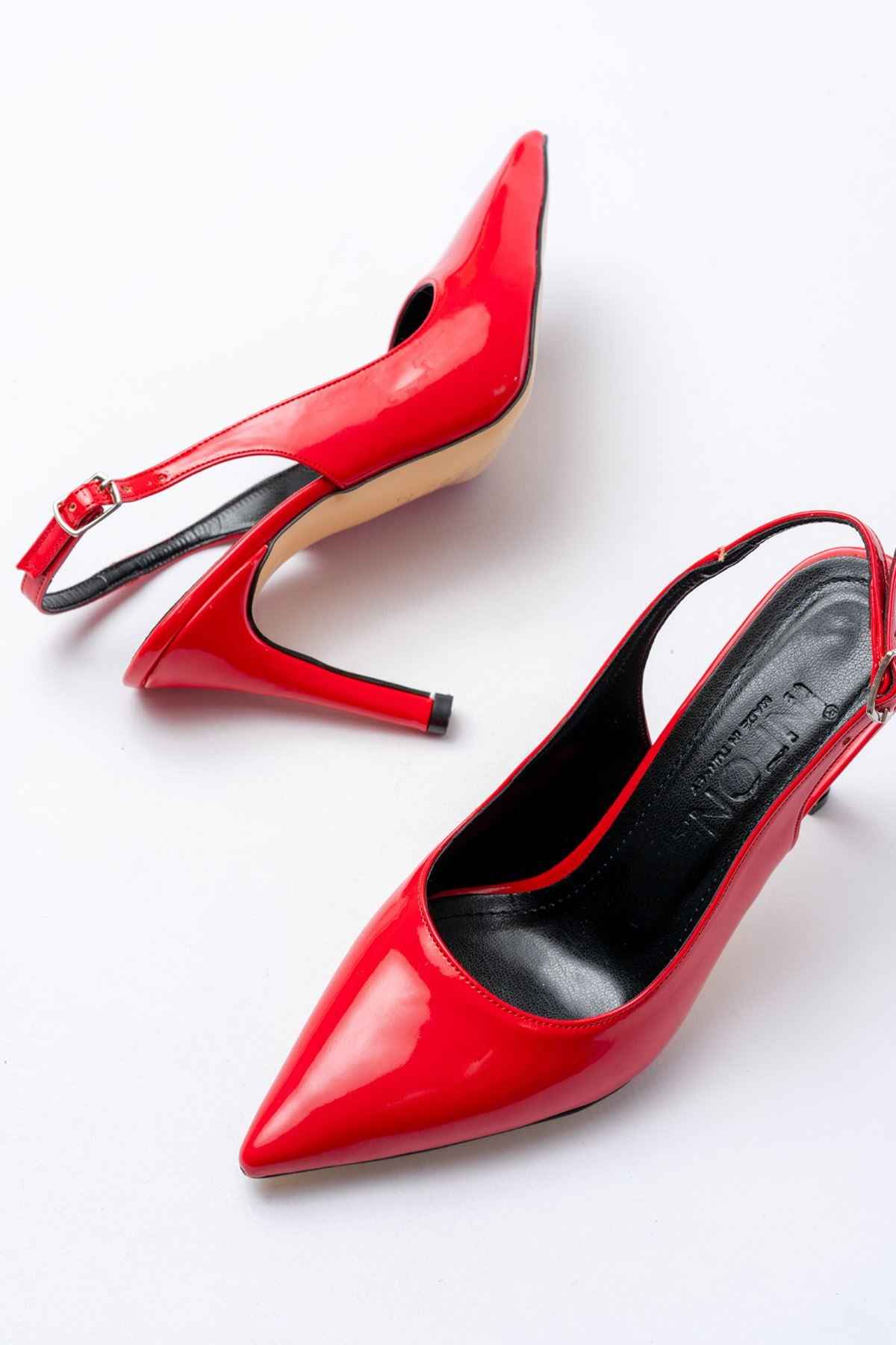 Ayakkabı Aşkı St-1153 Kırmızı Rugan Günlük Arkası Açık 9 Cm Topuklu Kadın Ayakkabı