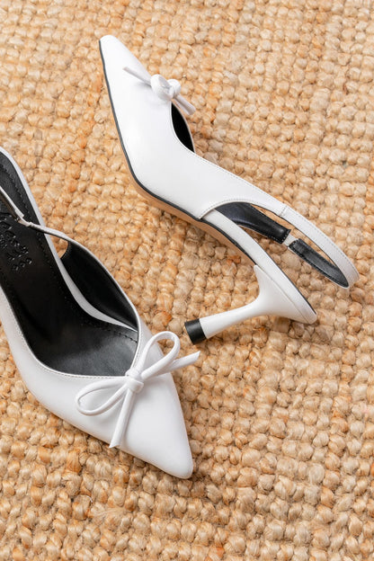 Ayakkabı Aşkı İNF-45 Beyaz Rugan Günlük Arkası Açık Fiyonklu Topuklu Bayan Ayakkabı