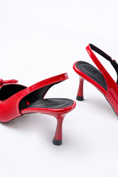 Ayakkabı Aşkı İNF-45 Kırmızı Rugan Günlük Arkası Açık Fiyonklu Topuklu Bayan Ayakkabı