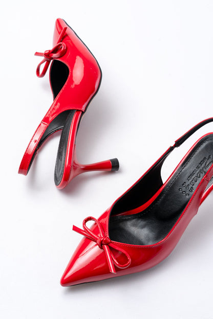 Ayakkabı Aşkı İNF-45 Kırmızı Rugan Günlük Arkası Açık Fiyonklu Topuklu Bayan Ayakkabı