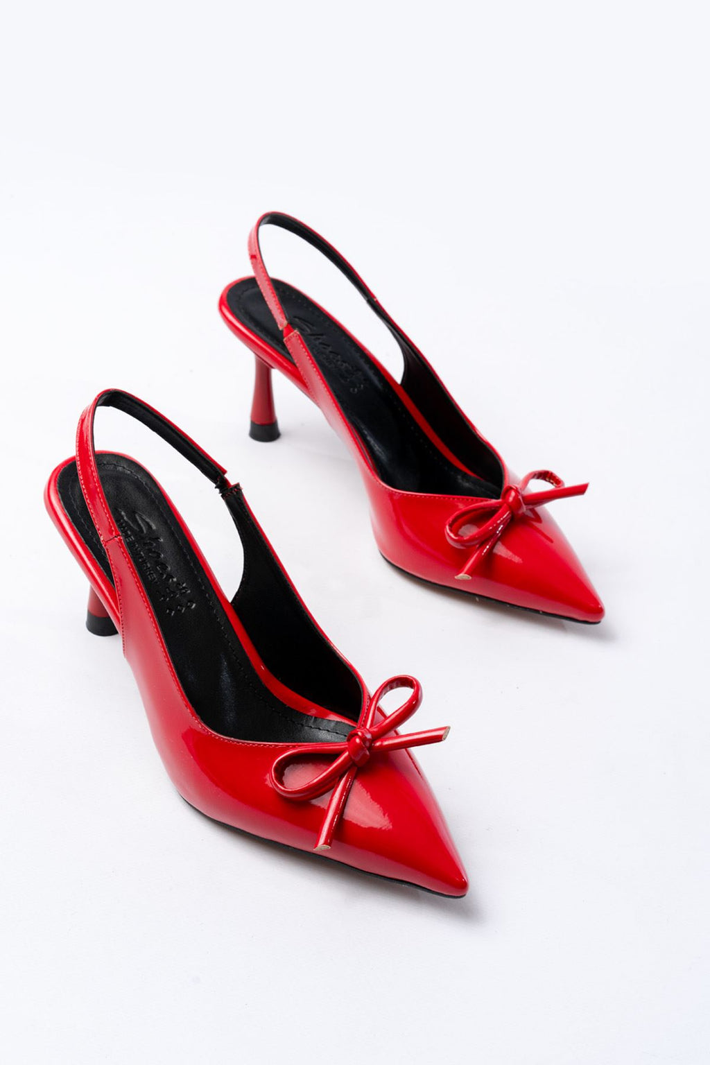 Ayakkabı Aşkı İNF-45 Kırmızı Rugan Günlük Arkası Açık Fiyonklu Topuklu Bayan Ayakkabı - Ayakkabı Aşkı