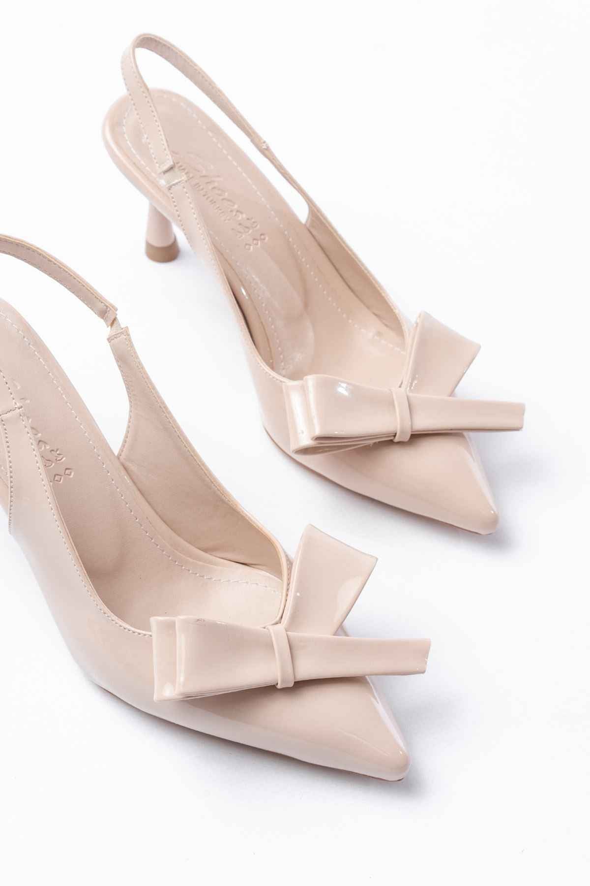 Ayakkabı Aşkı Inf-4501 Bej Rugan Günlük Arkası Açık Fiyonklu Topuklu Bayan Ayakkabı