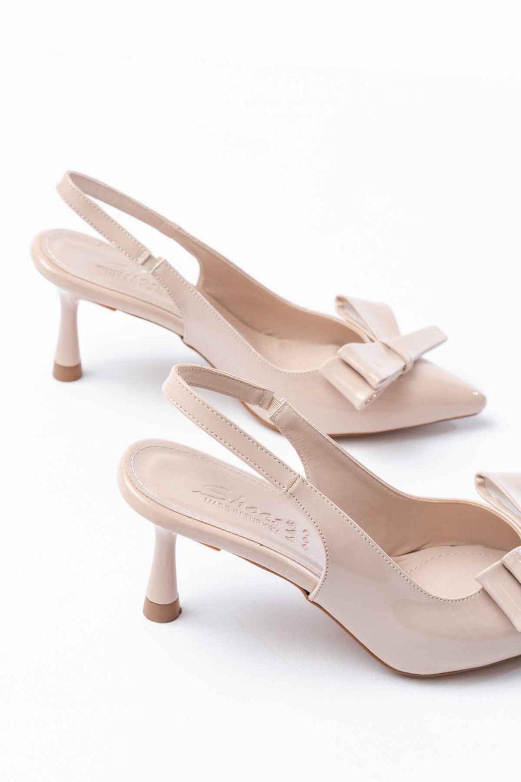 Ayakkabı Aşkı Inf-4501 Bej Rugan Günlük Arkası Açık Fiyonklu Topuklu Bayan Ayakkabı