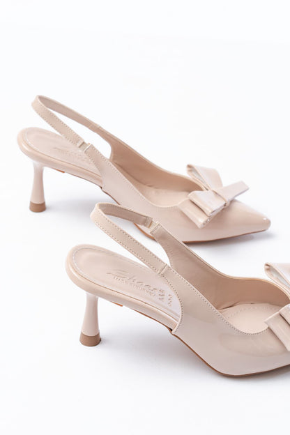 Ayakkabı Aşkı İNF-4501 Bej Rugan Günlük Arkası Açık Fiyonklu Topuklu Bayan Ayakkabı
