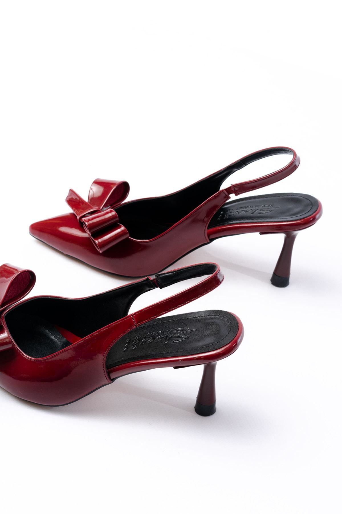 Ayakkabı Aşkı İNF-4501 Bordo Rugan Günlük Arkası Açık Fiyonklu Topuklu Bayan Ayakkabı - Ayakkabı Aşkı