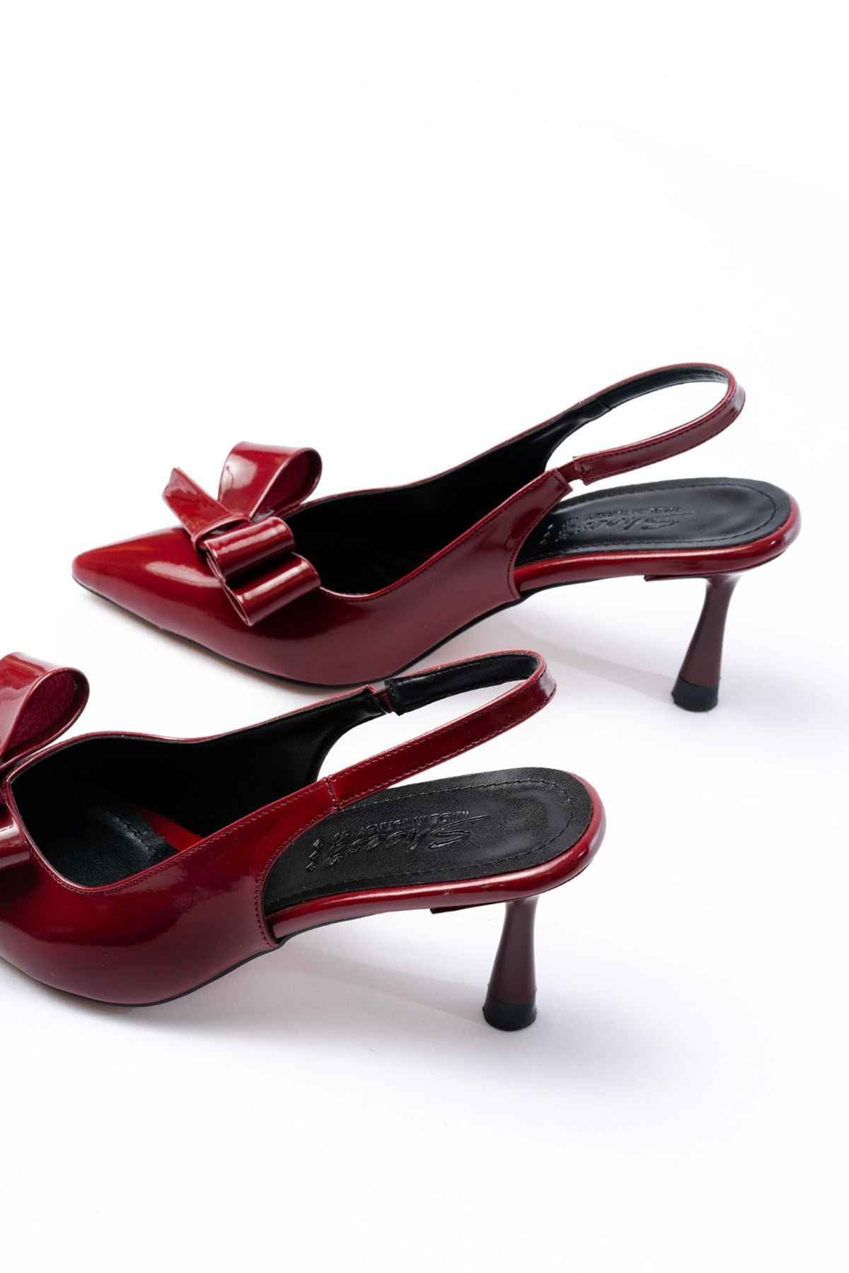Ayakkabı Aşkı Inf-4501 Bordo Rugan Günlük Arkası Açık Fiyonklu Topuklu Bayan Ayakkabı