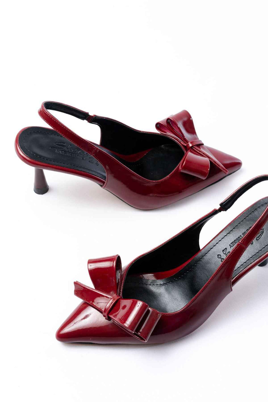 Ayakkabı Aşkı Inf-4501 Bordo Rugan Günlük Arkası Açık Fiyonklu Topuklu Bayan Ayakkabı