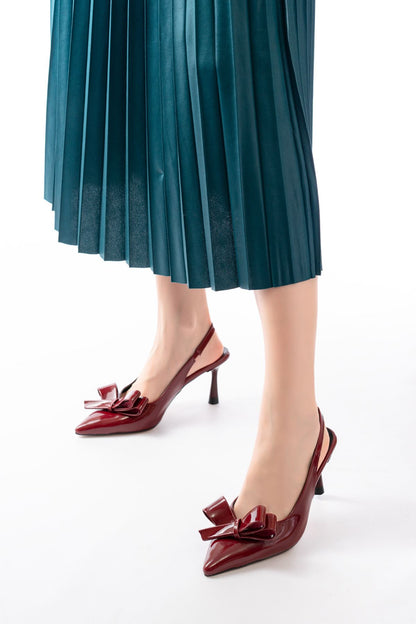 Ayakkabı Aşkı İNF-4501 Bordo Rugan Günlük Arkası Açık Fiyonklu Topuklu Bayan Ayakkabı