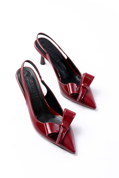 Ayakkabı Aşkı İNF-4501 Bordo Rugan Günlük Arkası Açık Fiyonklu Topuklu Bayan Ayakkabı