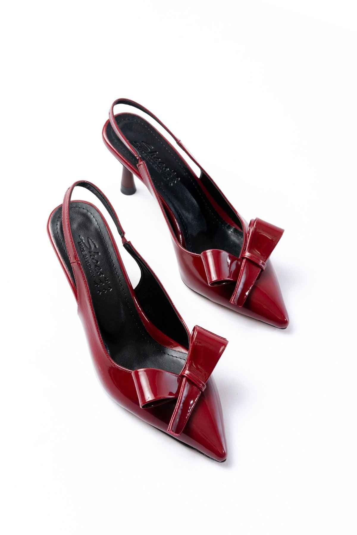 Ayakkabı Aşkı Inf-4501 Bordo Rugan Günlük Arkası Açık Fiyonklu Topuklu Bayan Ayakkabı