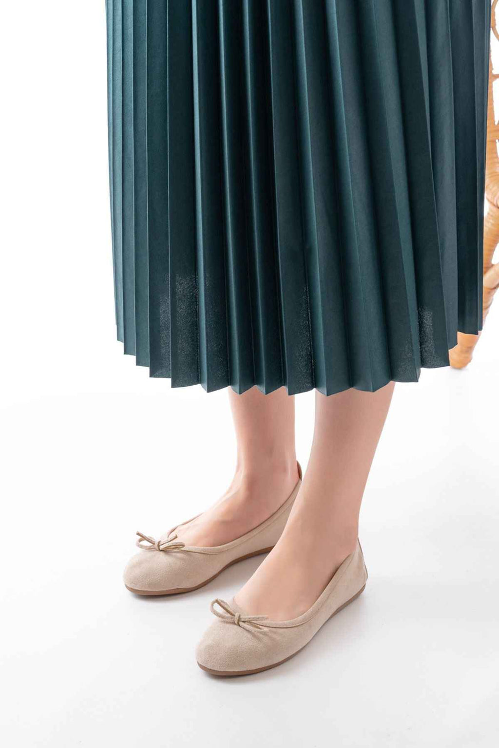 Ayakkabı Aşkı 6101 Bej Süet Fiyonklu Günlük Kadın Babet