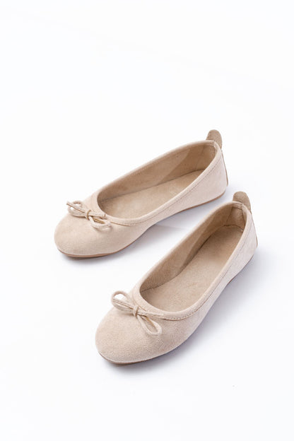 Ayakkabı Aşkı 6101 Bej Süet Fiyonklu Günlük Kadın Babet