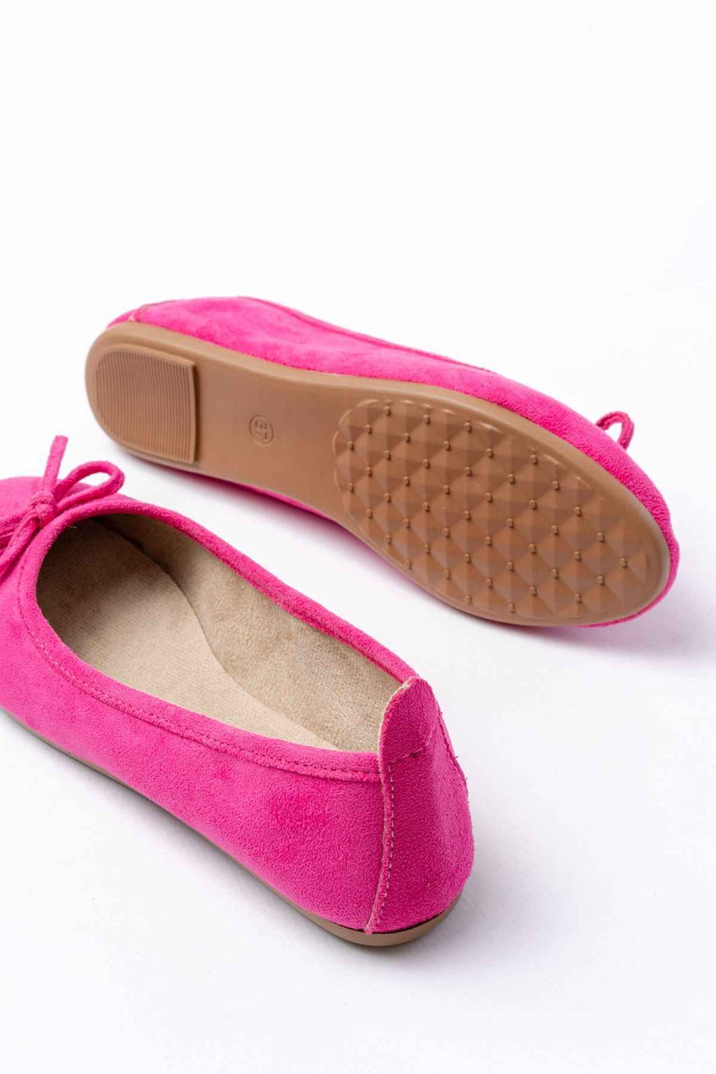 Ayakkabı Aşkı 6101 Fuşya Süet Fiyonklu Günlük Kadın Babet