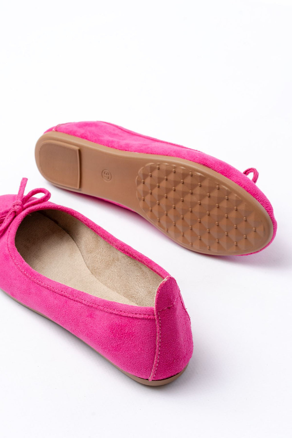 Ayakkabı Aşkı 6101 Fuşya Süet Fiyonklu Günlük Kadın Babet - Ayakkabı Aşkı