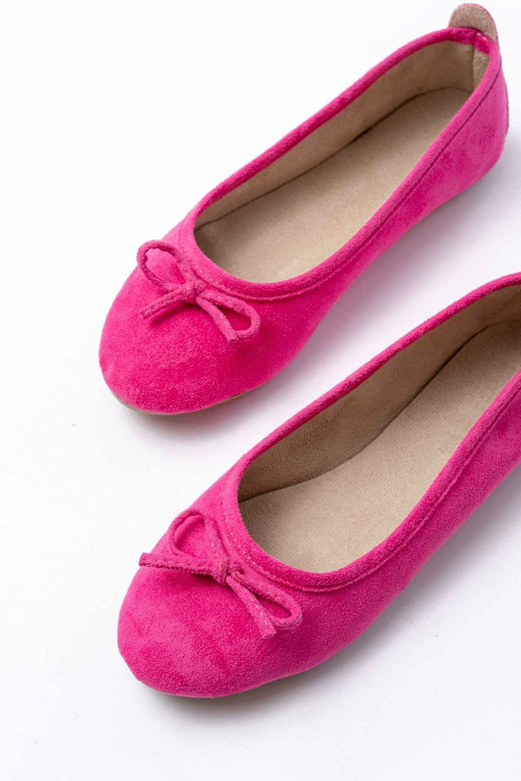 Ayakkabı Aşkı 6101 Fuşya Süet Fiyonklu Günlük Kadın Babet