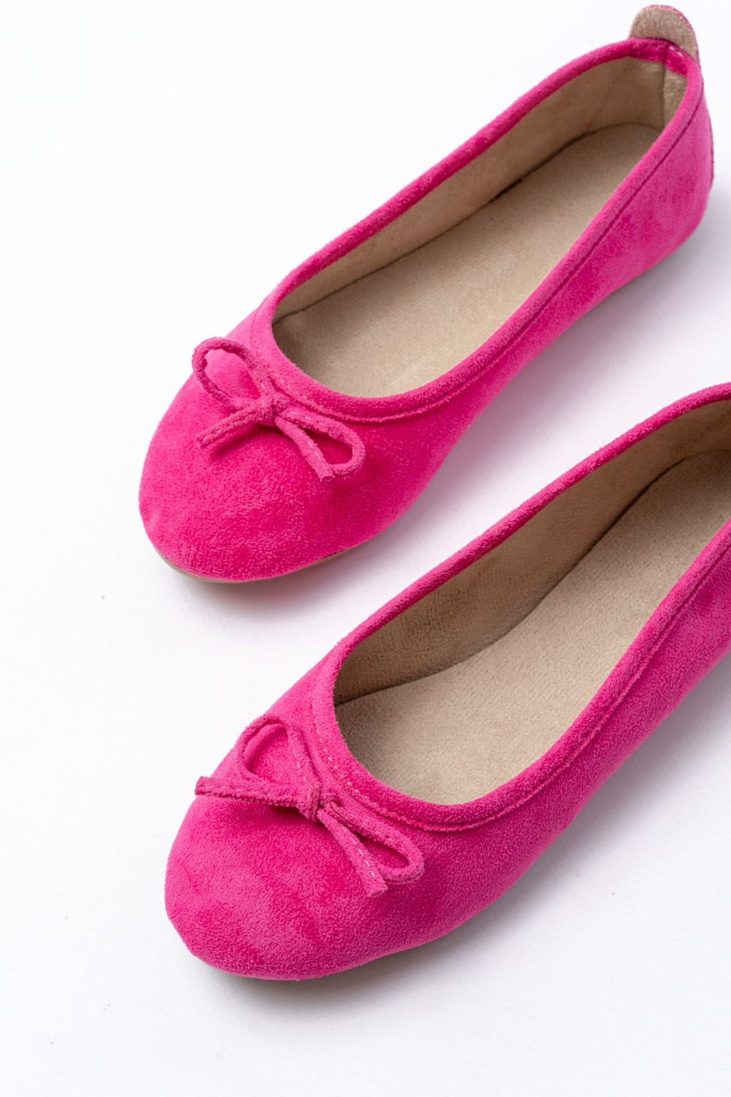 Ayakkabı Aşkı 6101 Fuşya Süet Fiyonklu Günlük Kadın Babet - Ayakkabı Aşkı