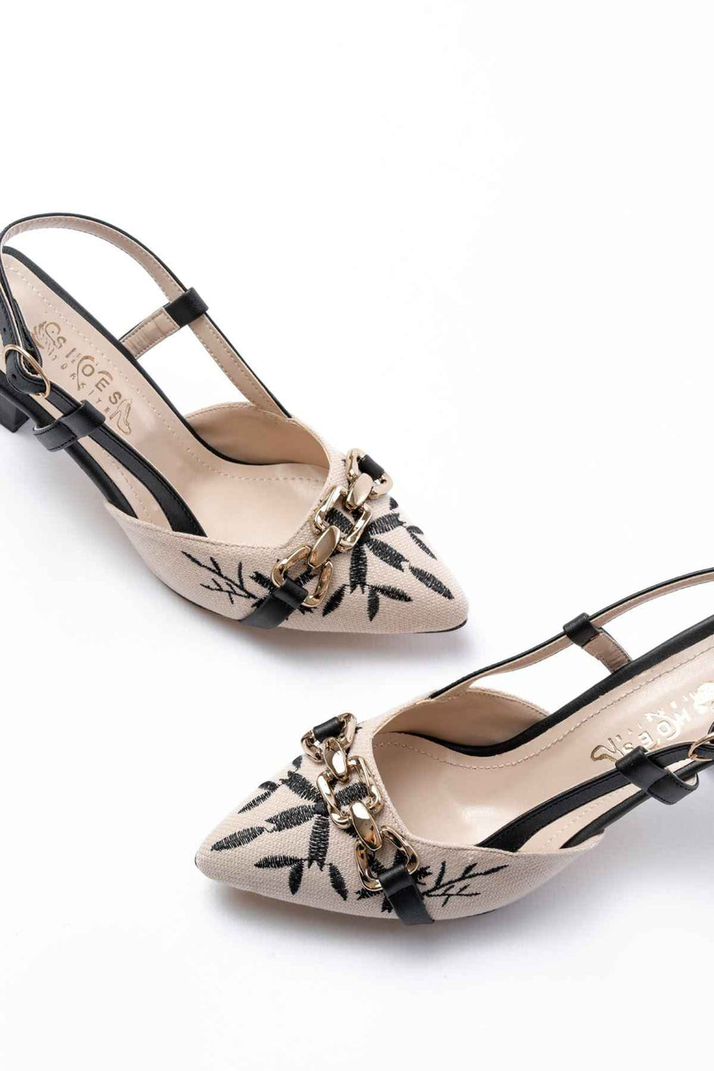 Ayakkabı Aşkı K-250 Siyah Keten Günlük Arkası Açık Tokalı Topuklu Kadın Ayakkabı