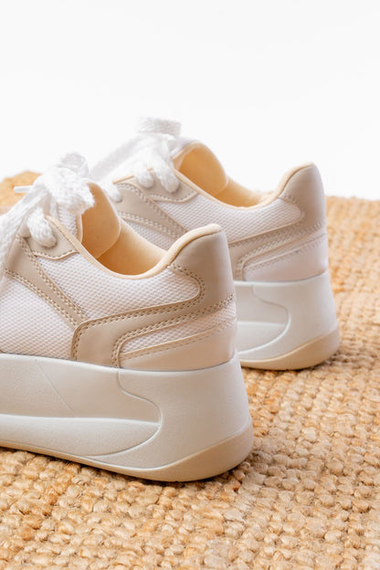Ayakkabı Aşkı Bej Garni Bağcıklı Fileli Yüksek Taban Günlük Spor Ayakkabı
