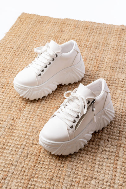 Ayakkabı Aşkı Beyaz Bağcıklı Fermuarlı Yüksek Taban Günlük Spor Ayakkabı