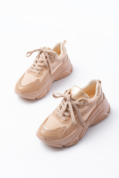 Ayakkabı Aşkı Nut Gold Bağcıklı Fileli Günlük Spor Ayakkabı