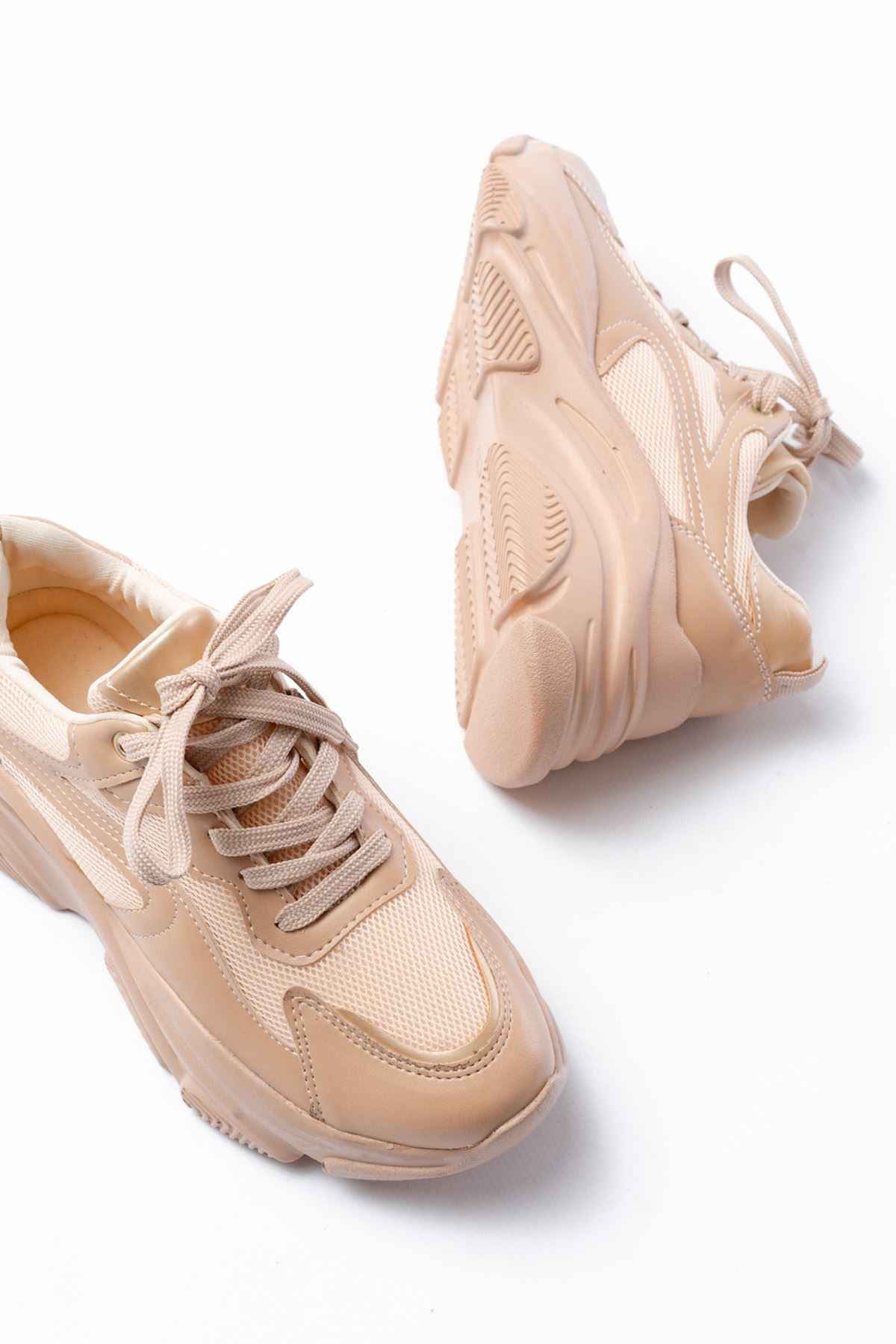 Ayakkabı Aşkı Sp-149 Nut Gold Bağcıklı Fileli Günlük Spor Ayakkabı