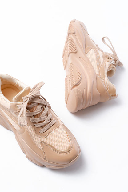 Ayakkabı Aşkı Nut Gold Bağcıklı Fileli Günlük Spor Ayakkabı