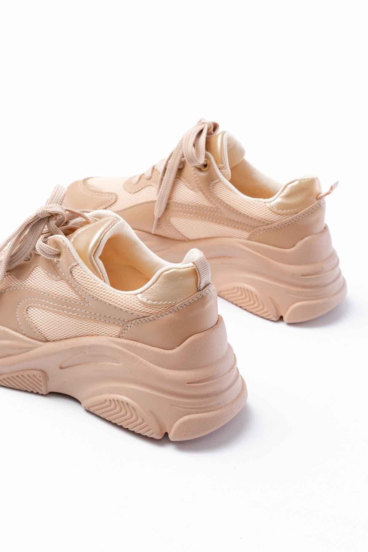 Ayakkabı Aşkı Sp-149 Nut Gold Bağcıklı Fileli Günlük Spor Ayakkabı