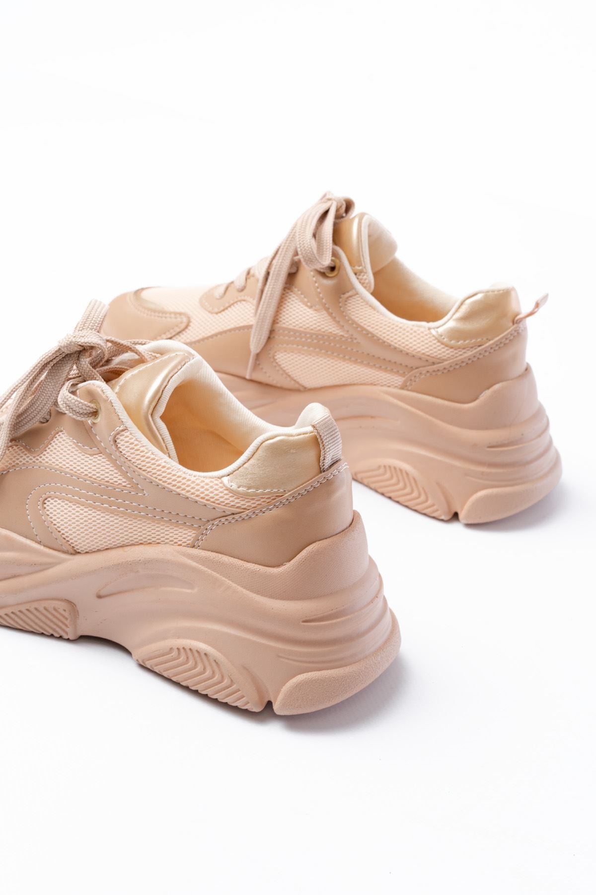 Ayakkabı Aşkı Nut Gold Bağcıklı Fileli Günlük Spor Ayakkabı