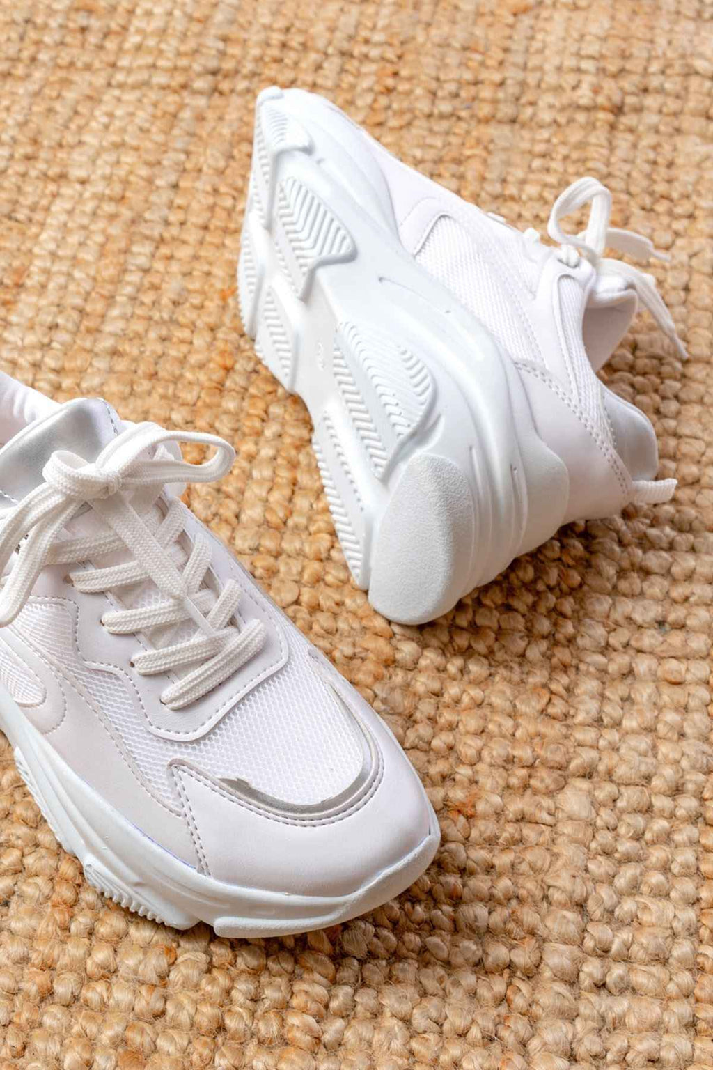 Ayakkabı Aşkı Sp-149 Beyaz Gümüş Bağcıklı Fileli Günlük Spor Ayakkabı