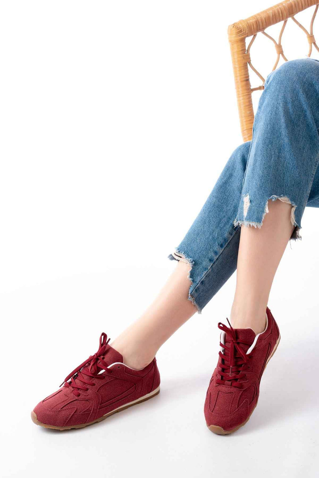 Ayakkabı Aşkı Rs-01 Bordo Süet Ince Taban Günlük Spor Ayakkabı